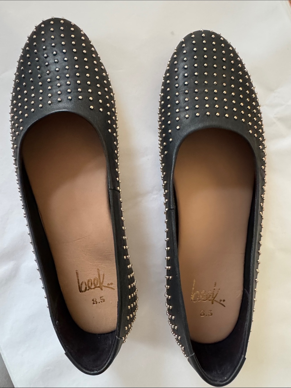 beek Black Leather Studded Slip-On Ballet Flats